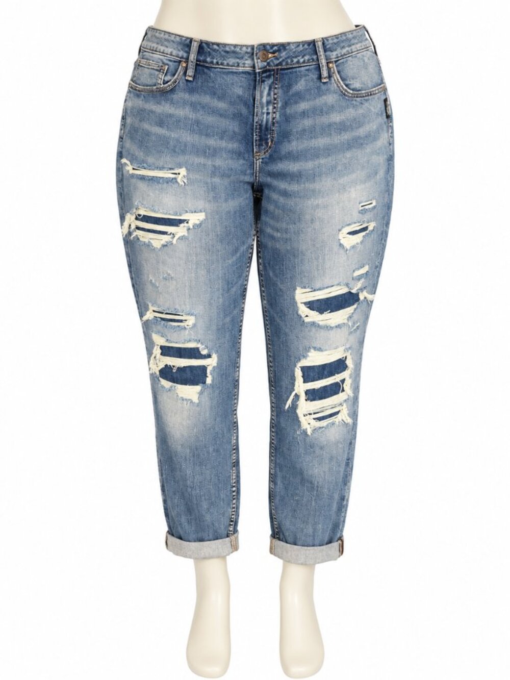 Silver Jeans Co Boyfriend Jeans Plus Size 22 NWT Distressed Mid Rise Slim Leg 29